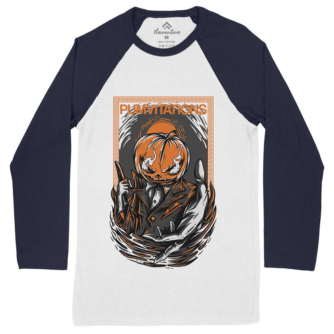 Pumpkin Mens Long Sleeve Baseball T-Shirt Horror D685