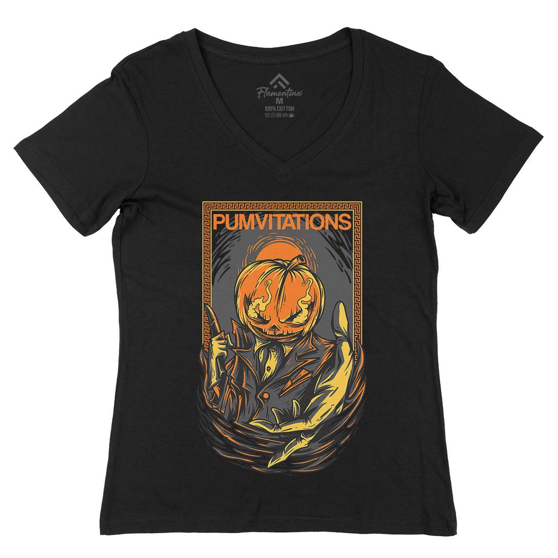 Pumpkin Womens Organic V-Neck T-Shirt Horror D685