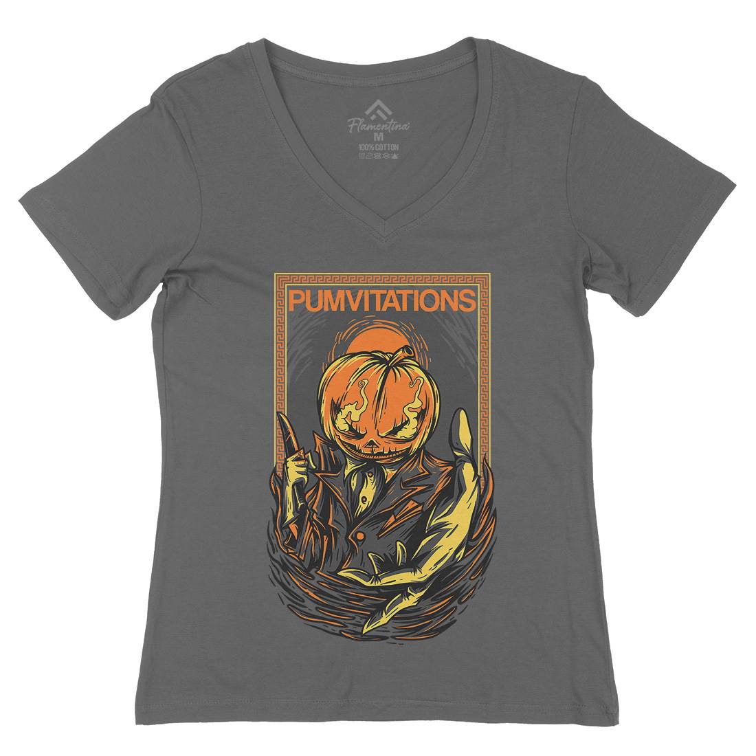 Pumpkin Womens Organic V-Neck T-Shirt Horror D685