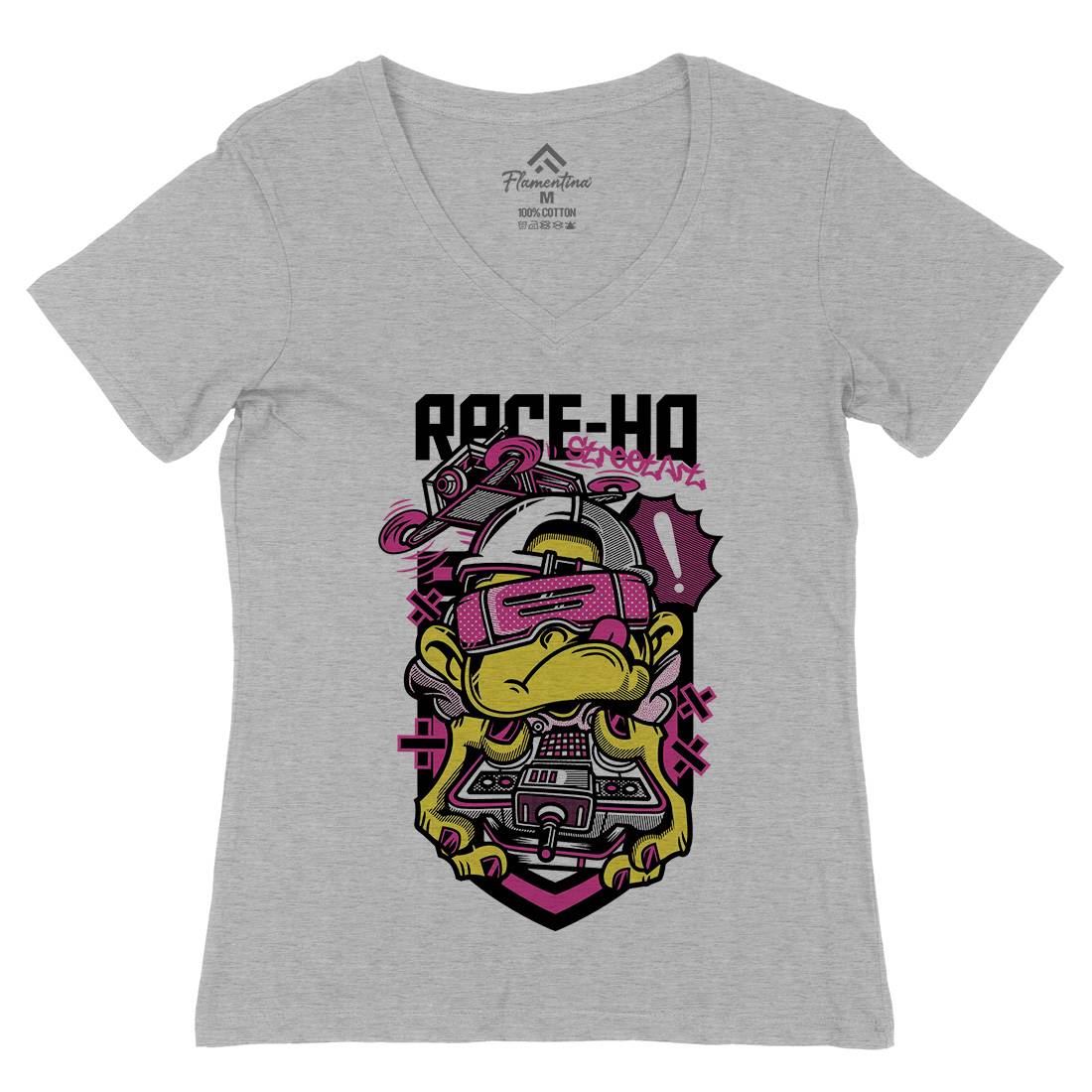 Race Womens Organic V-Neck T-Shirt Geek D686