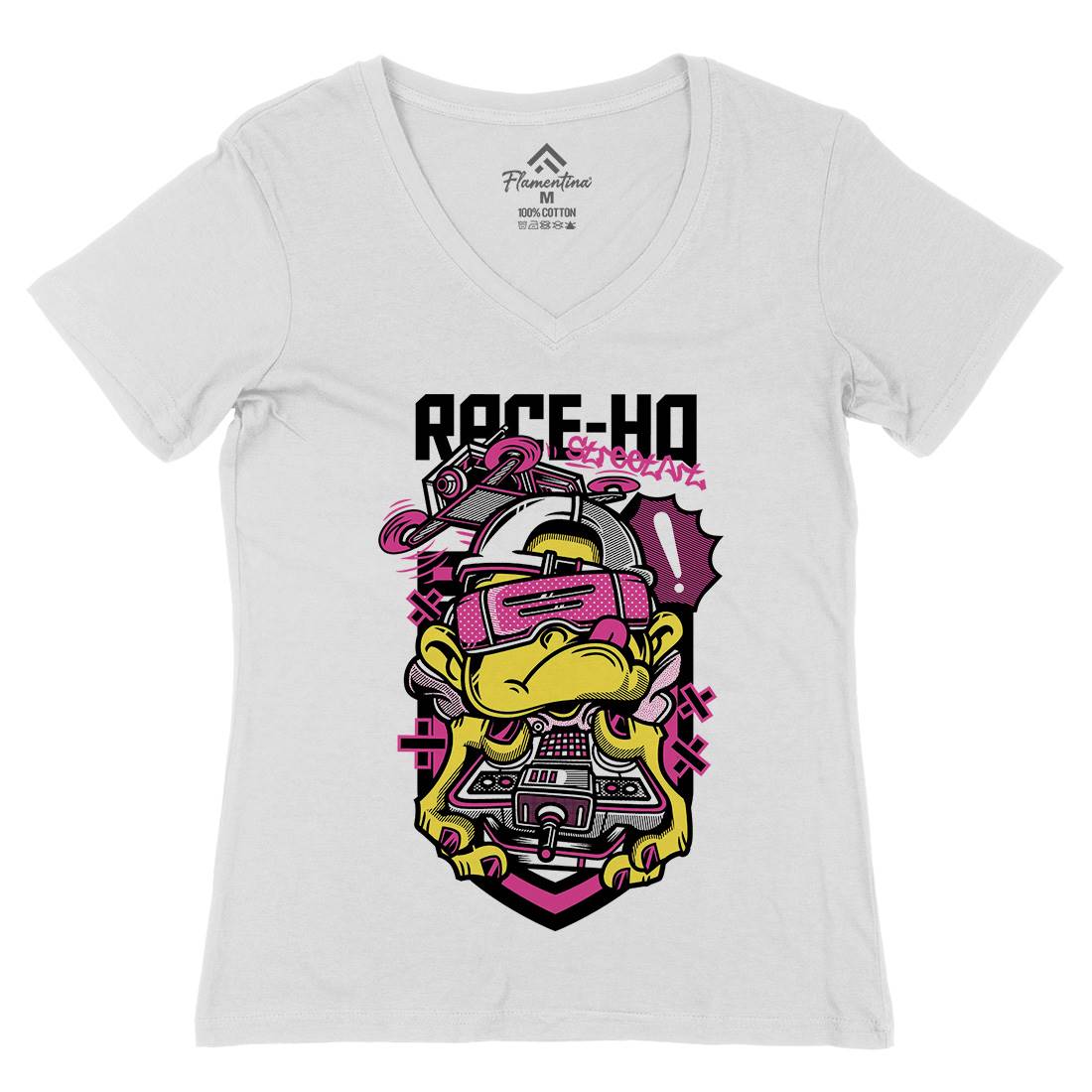 Race Womens Organic V-Neck T-Shirt Geek D686
