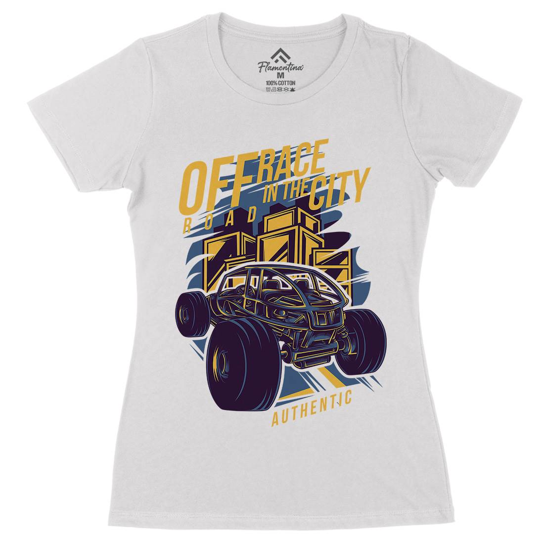 Race In The City Womens Organic Crew Neck T-Shirt Cars D687
