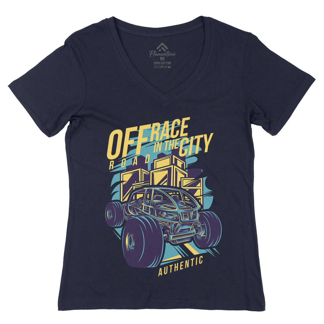 Race In The City Womens Organic V-Neck T-Shirt Cars D687