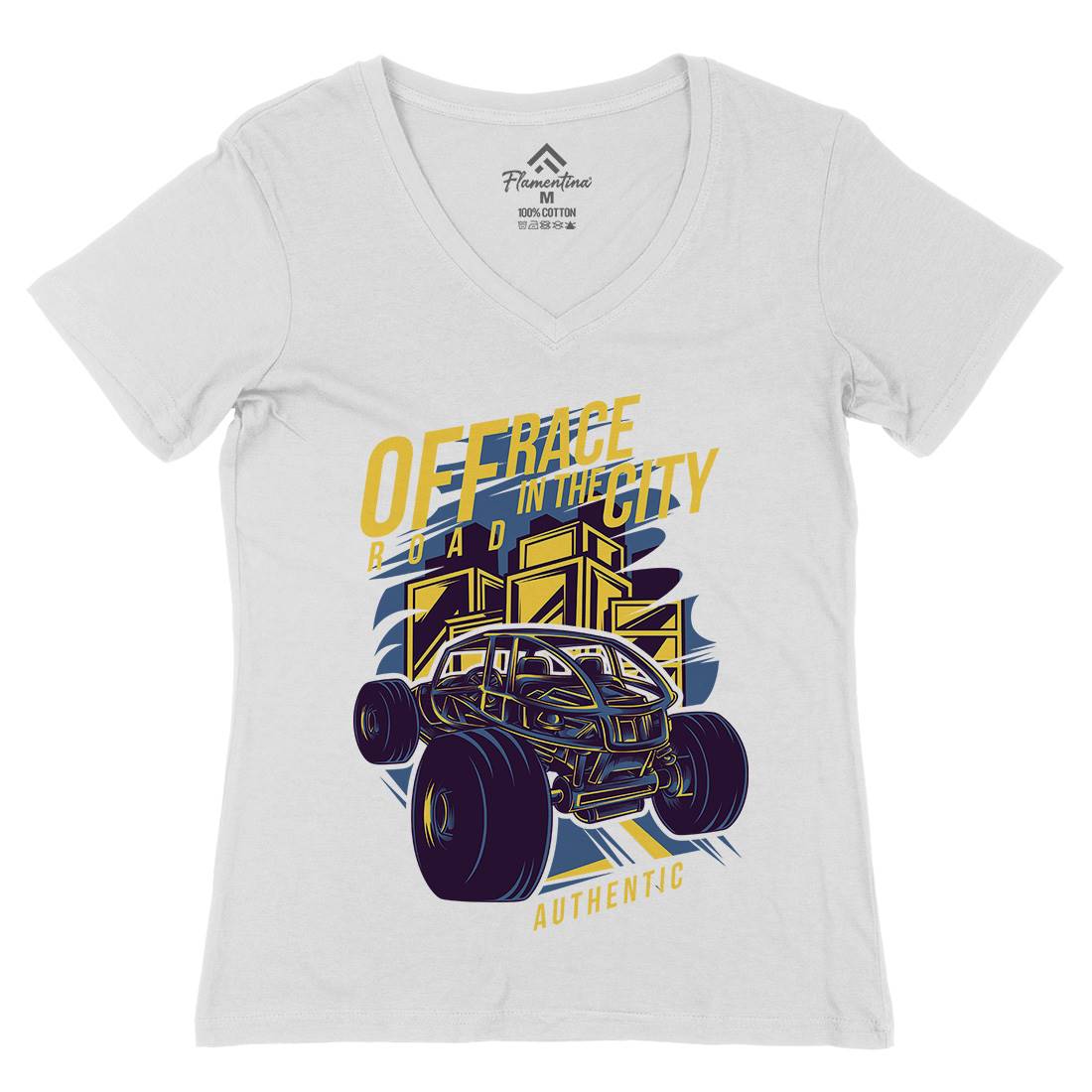 Race In The City Womens Organic V-Neck T-Shirt Cars D687