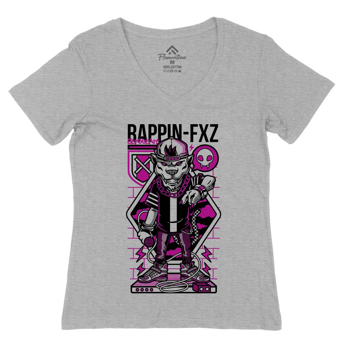Rappin Womens Organic V-Neck T-Shirt Music D688