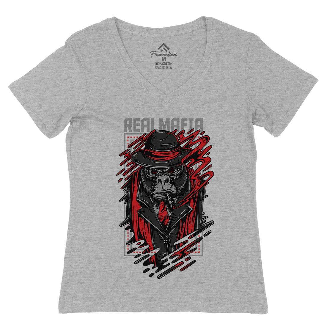 Real Mafia Womens Organic V-Neck T-Shirt animals D690