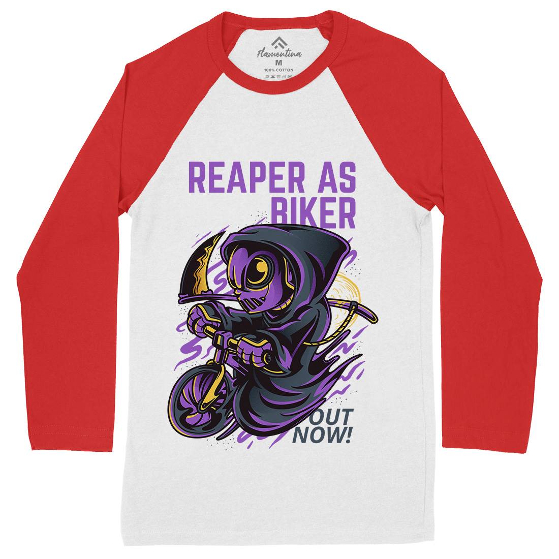 Reaper Biker Mens Long Sleeve Baseball T-Shirt Bikes D692