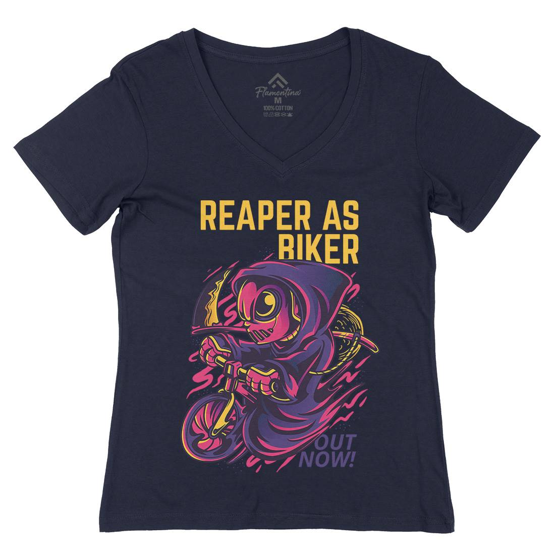 Reaper Biker Womens Organic V-Neck T-Shirt Bikes D692