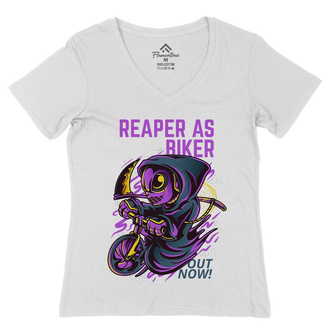 Reaper Biker Womens Organic V-Neck T-Shirt Bikes D692