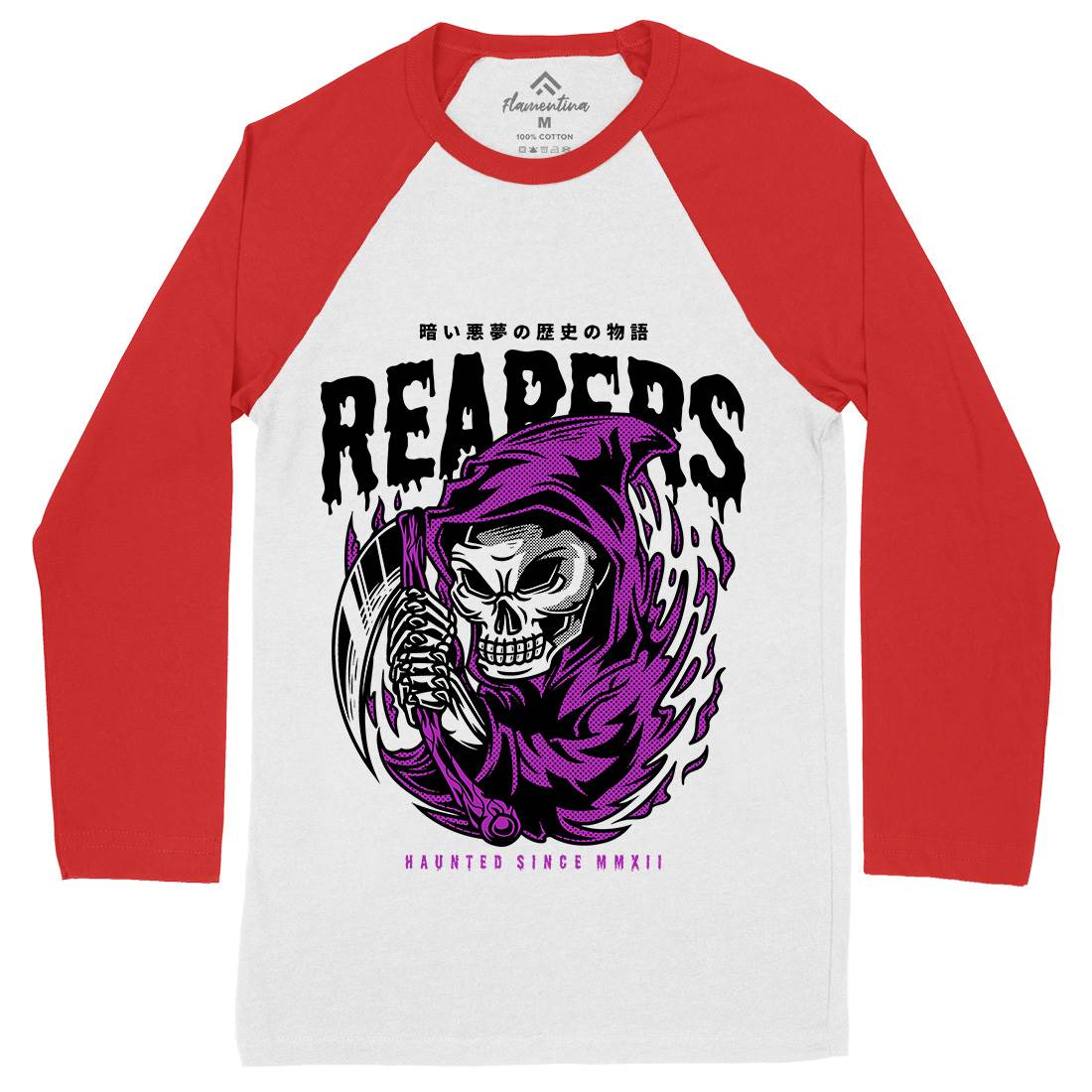 Grim Reaper Mens Long Sleeve Baseball T-Shirt Horror D693