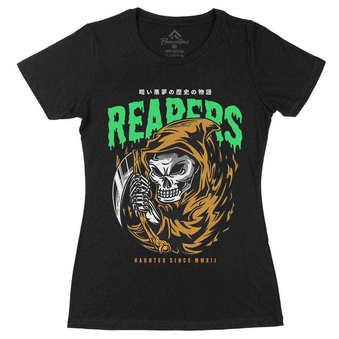 Grim Reaper Womens Organic Crew Neck T-Shirt Horror D693