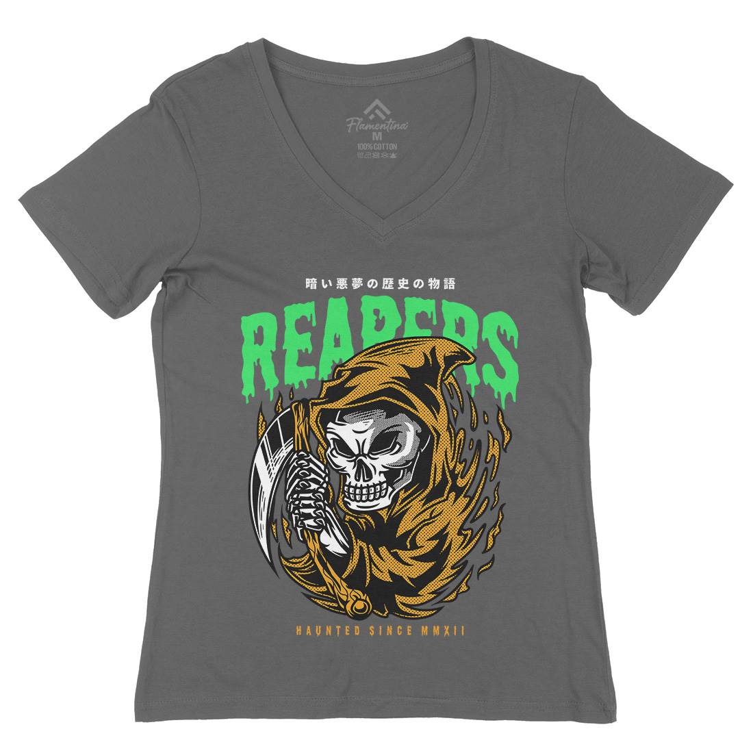 Grim Reaper Womens Organic V-Neck T-Shirt Horror D693