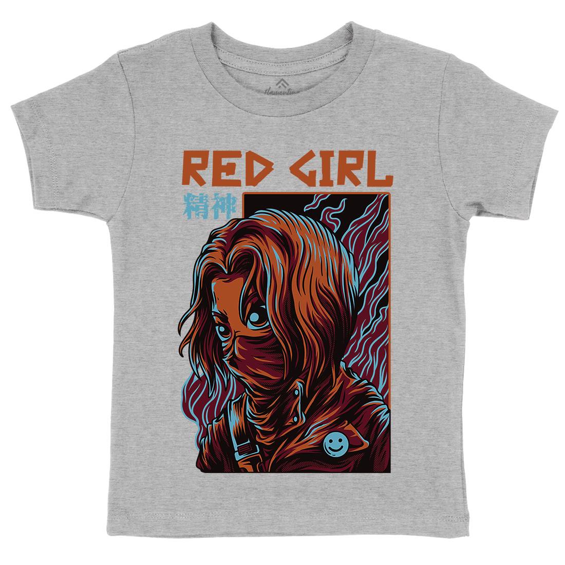 Red Girl Kids Organic Crew Neck T-Shirt Horror D694