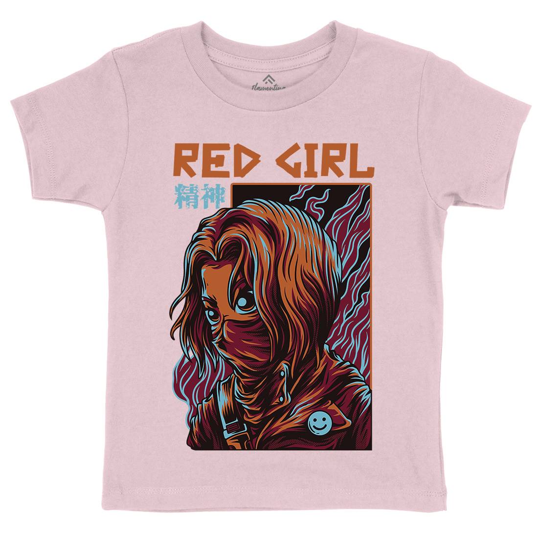 Red Girl Kids Crew Neck T-Shirt Horror D694