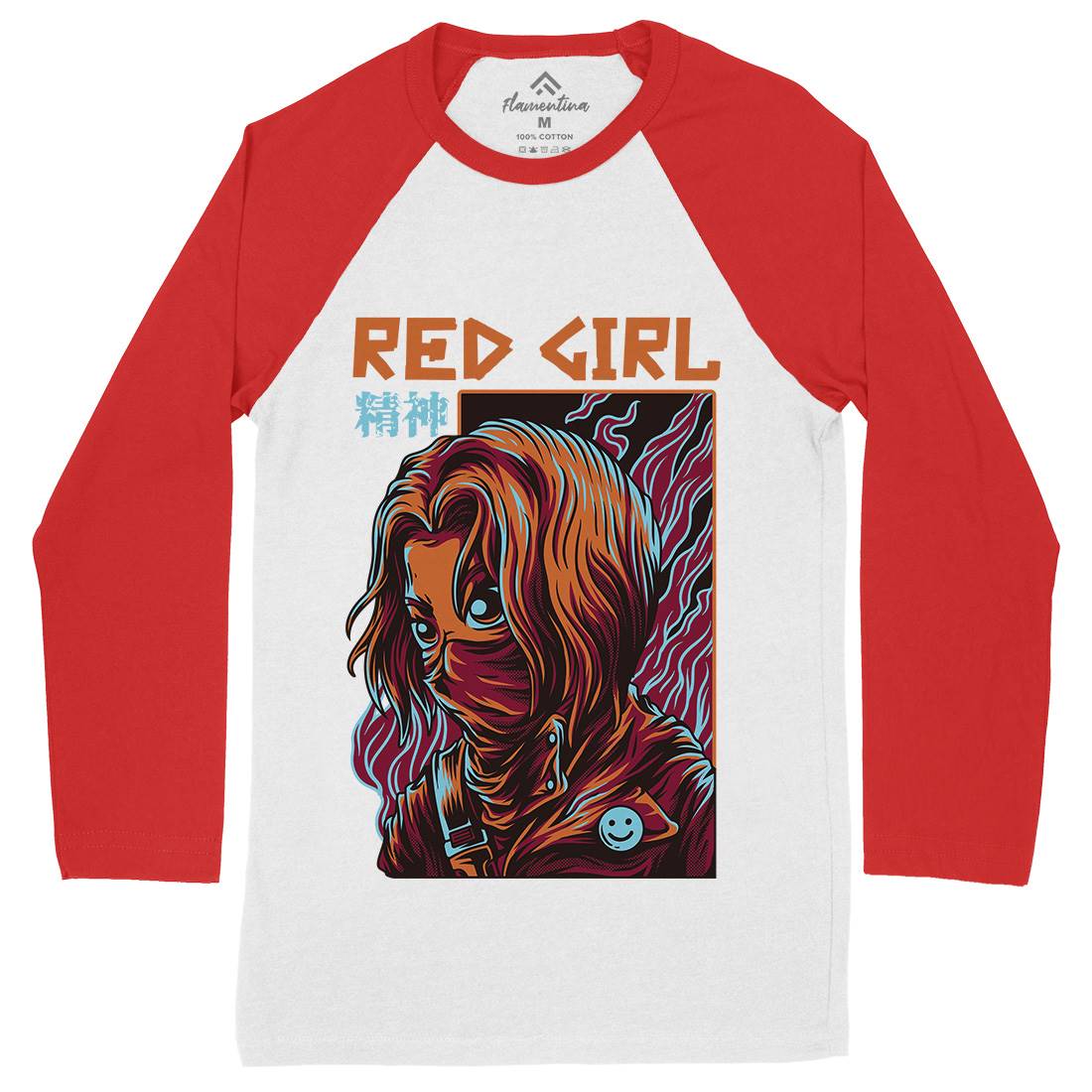 Red Girl Mens Long Sleeve Baseball T-Shirt Horror D694