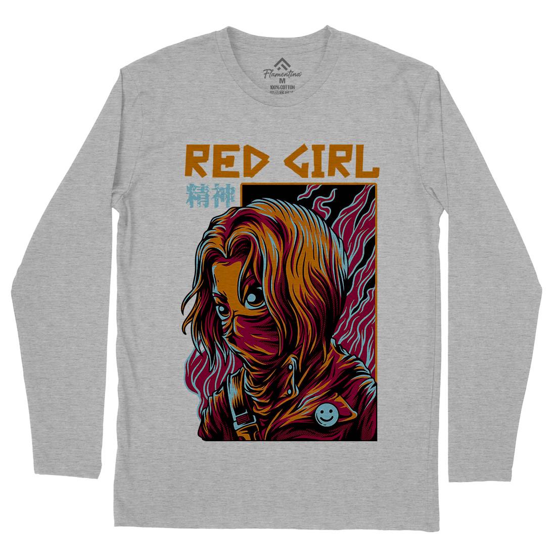 Red Girl Mens Long Sleeve T-Shirt Horror D694