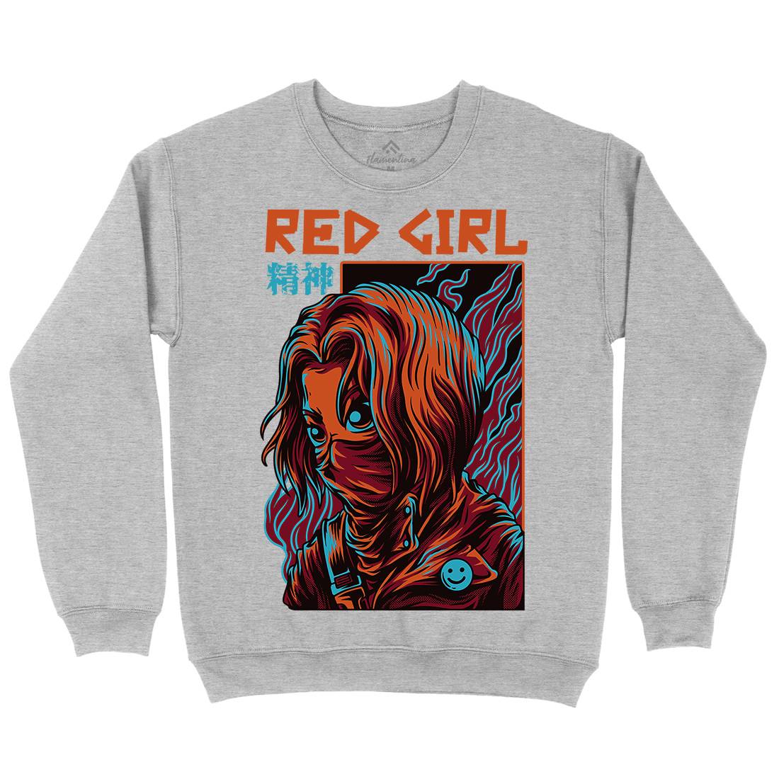 Red Girl Mens Crew Neck Sweatshirt Horror D694