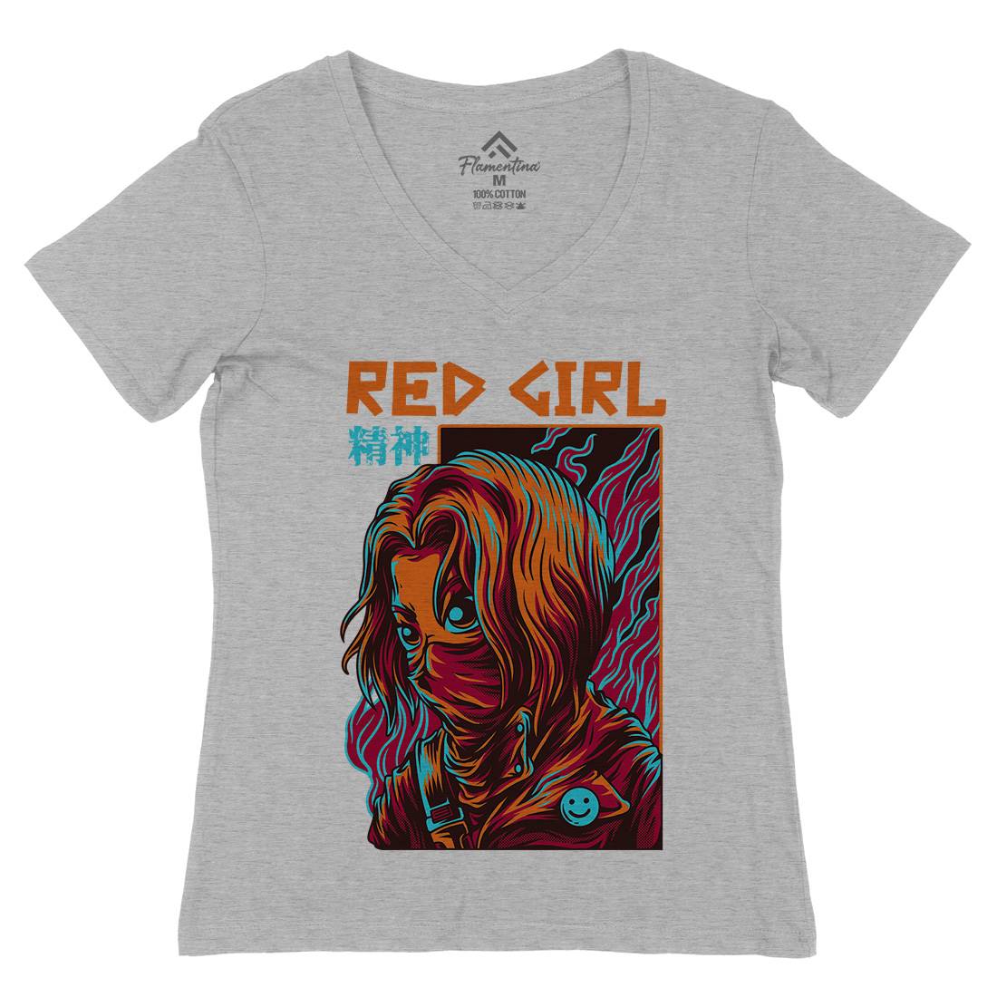 Red Girl Womens Organic V-Neck T-Shirt Horror D694