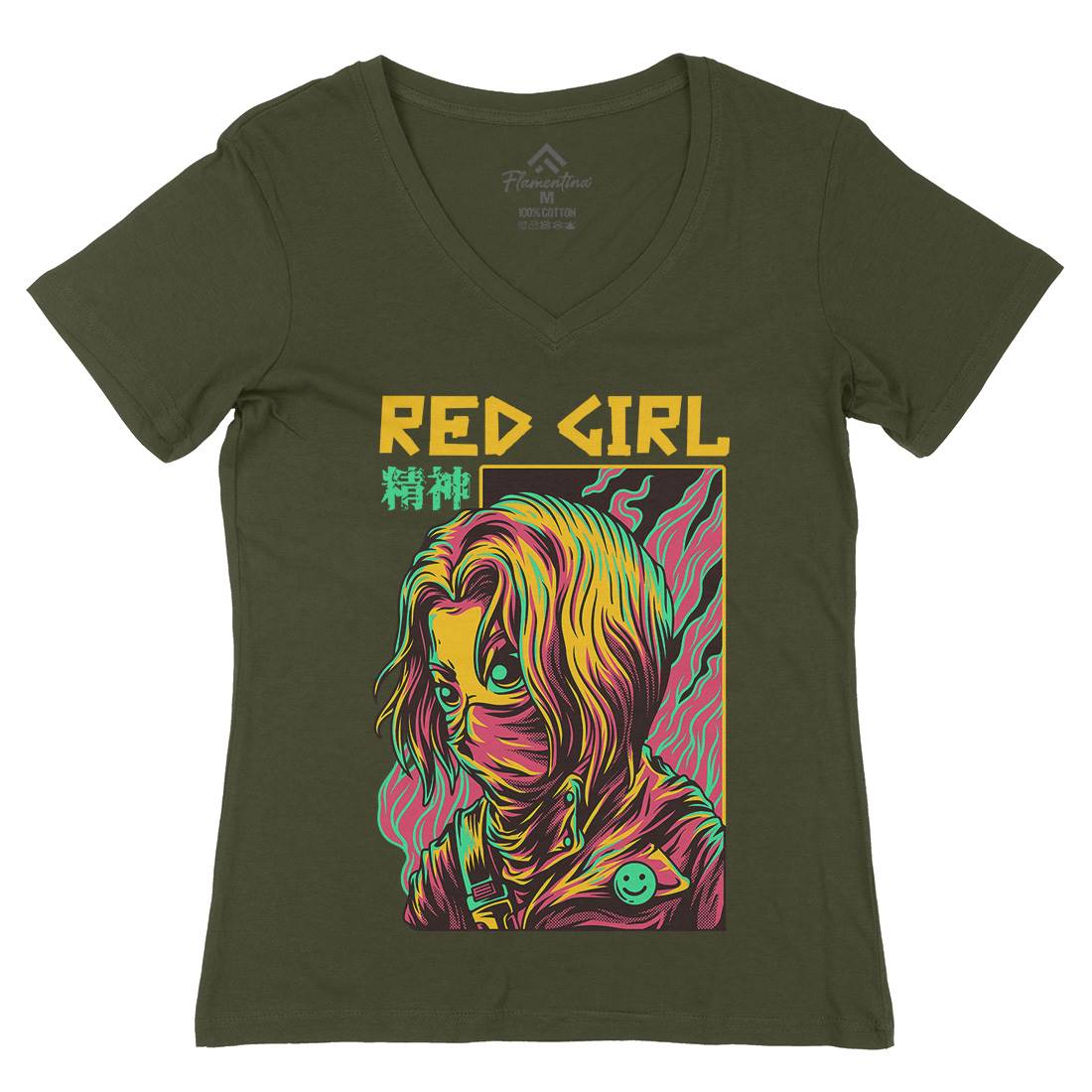 Red Girl Womens Organic V-Neck T-Shirt Horror D694