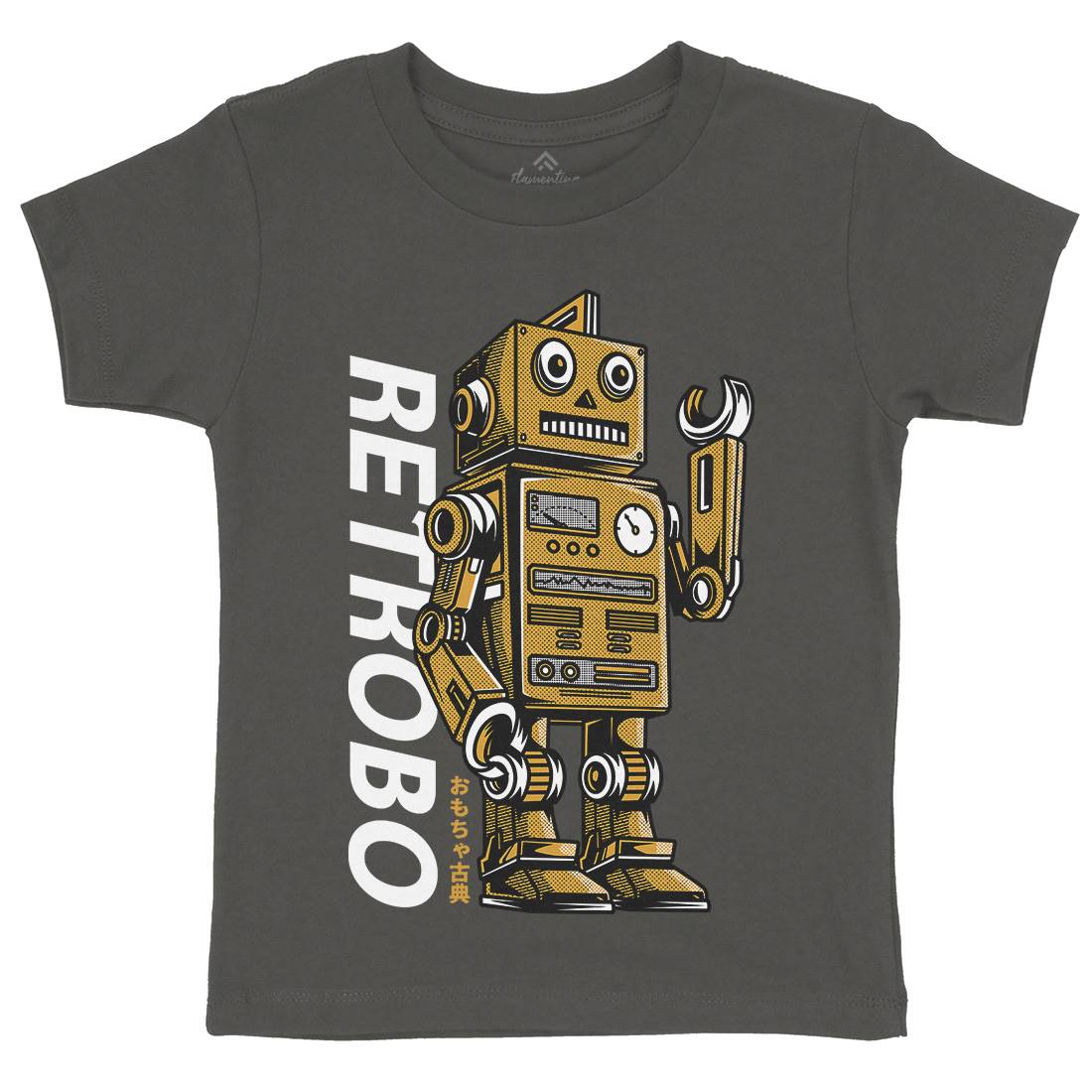 Retro Robot Kids Organic Crew Neck T-Shirt Space D696