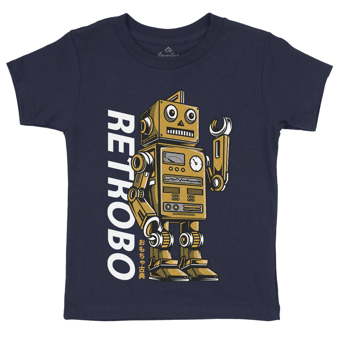 Retro Robot Kids Organic Crew Neck T-Shirt Space D696