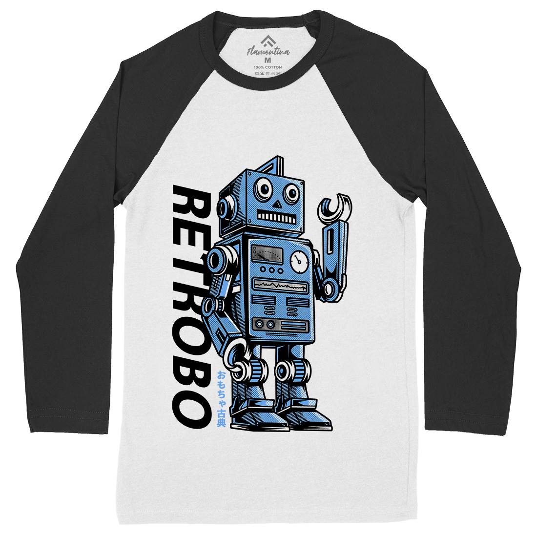 Retro Robot Mens Long Sleeve Baseball T-Shirt Space D696