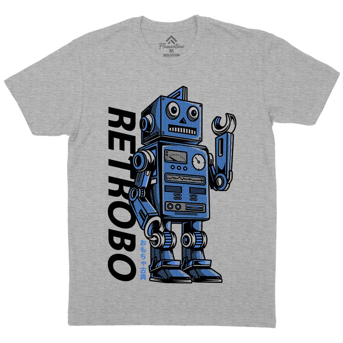 Retro Robot Mens Organic Crew Neck T-Shirt Space D696