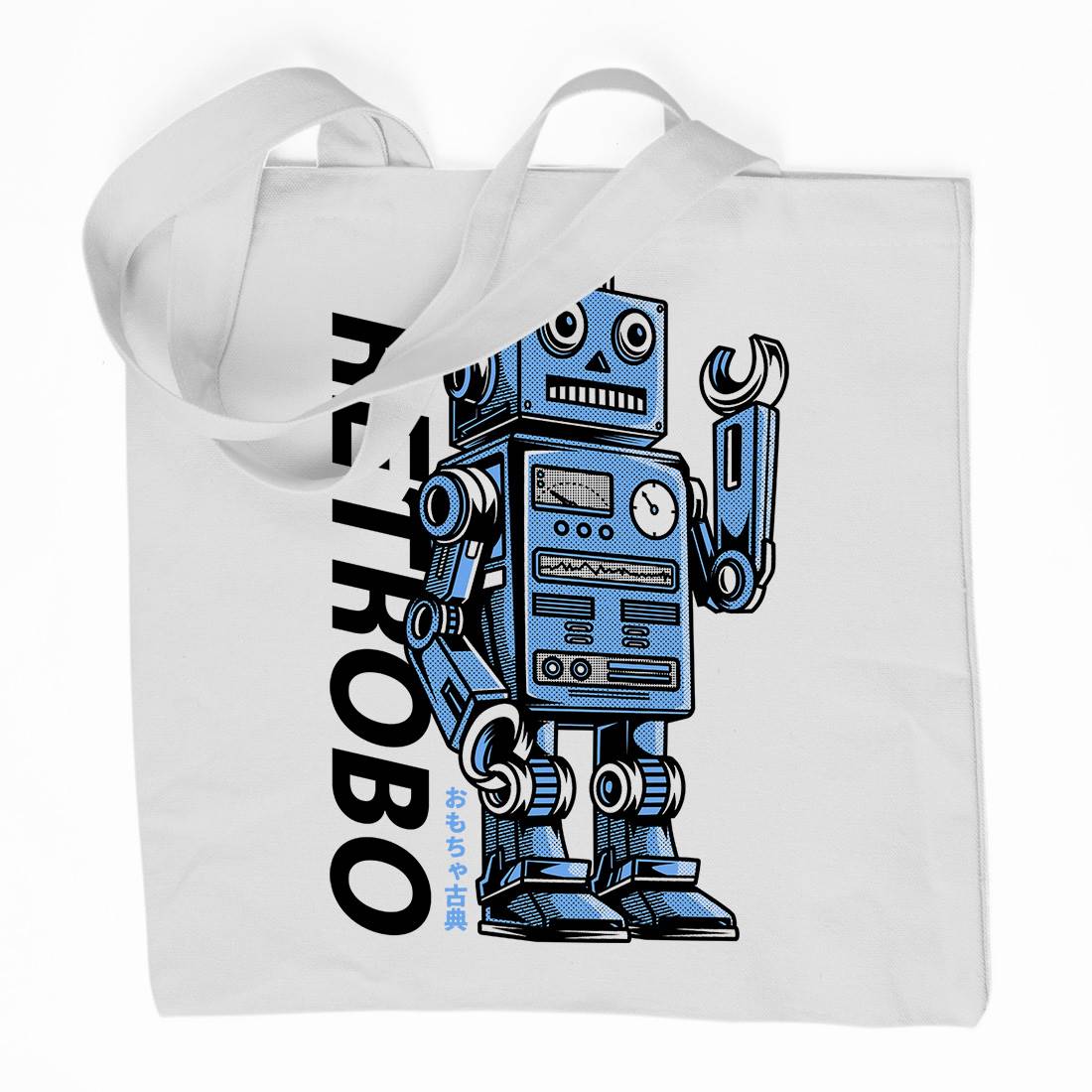 Retro Robot Organic Premium Cotton Tote Bag Space D696