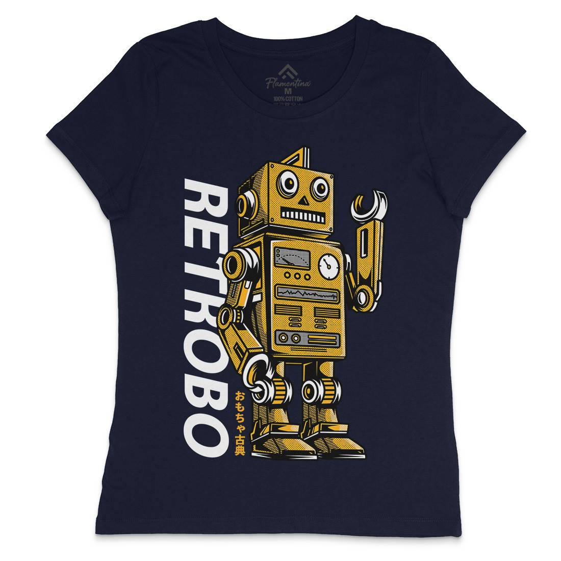 Retro Robot Womens Crew Neck T-Shirt Space D696