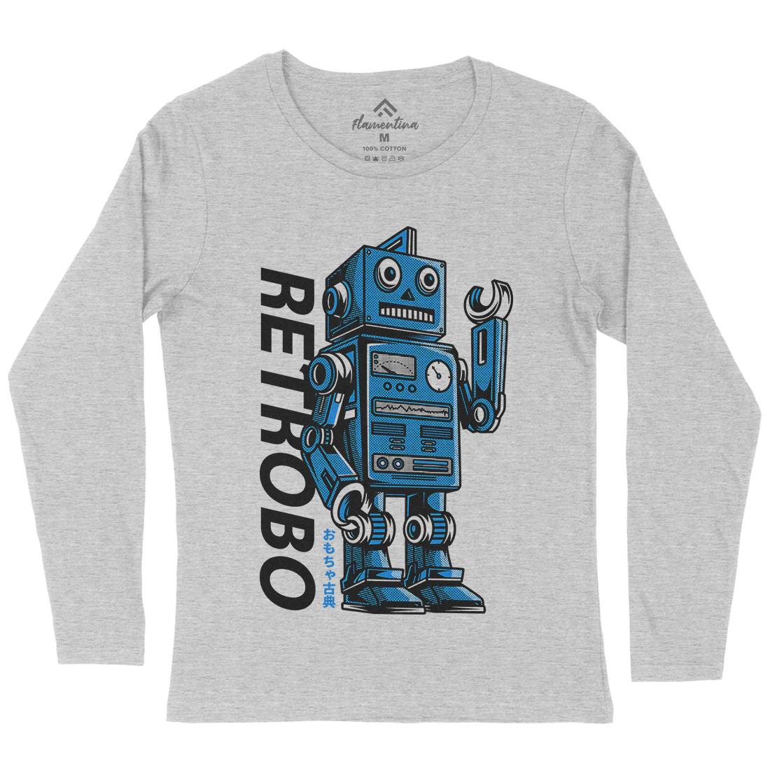 Retro Robot Womens Long Sleeve T-Shirt Space D696