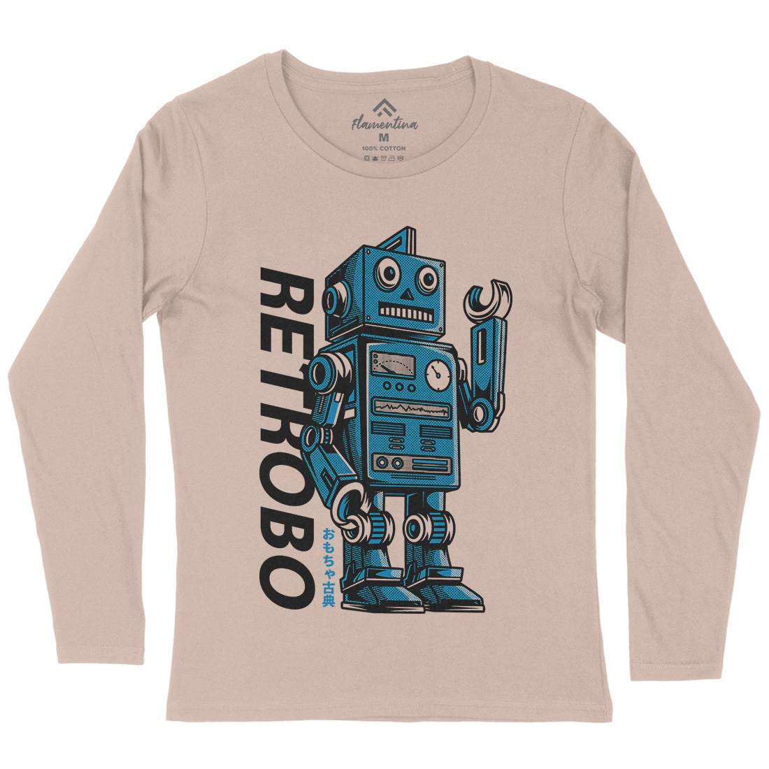 Retro Robot Womens Long Sleeve T-Shirt Space D696
