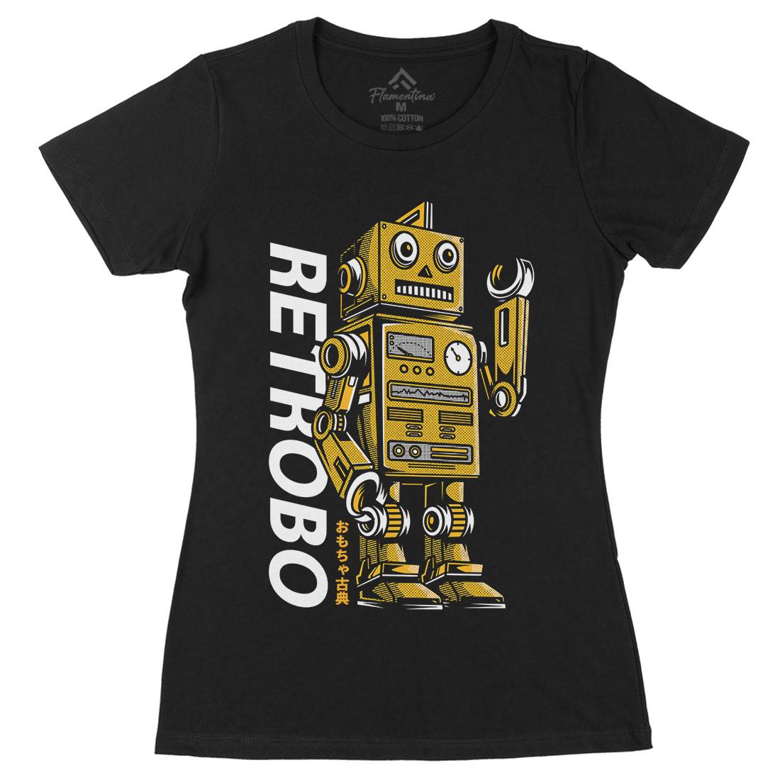 Retro Robot Womens Organic Crew Neck T-Shirt Space D696