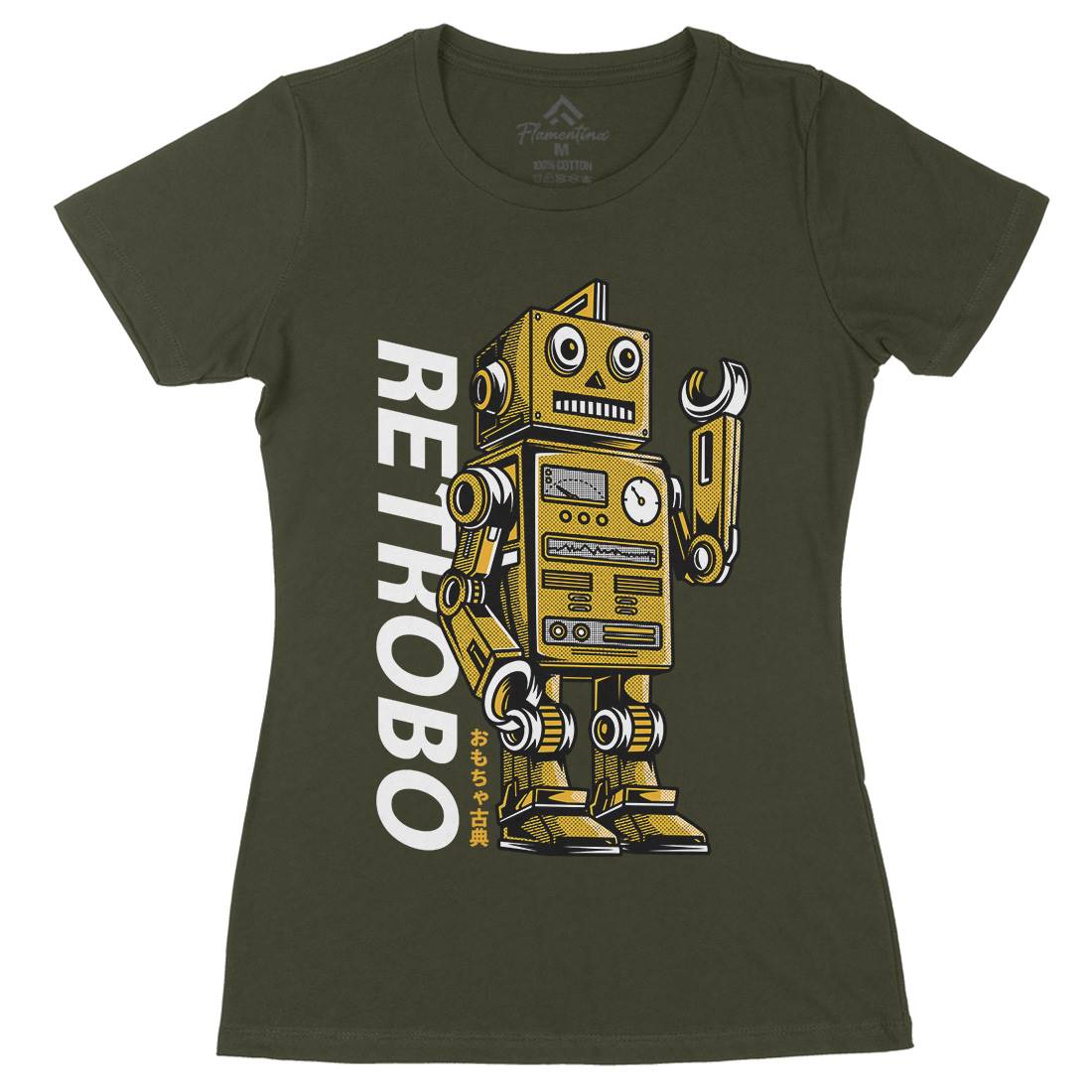 Retro Robot Womens Organic Crew Neck T-Shirt Space D696