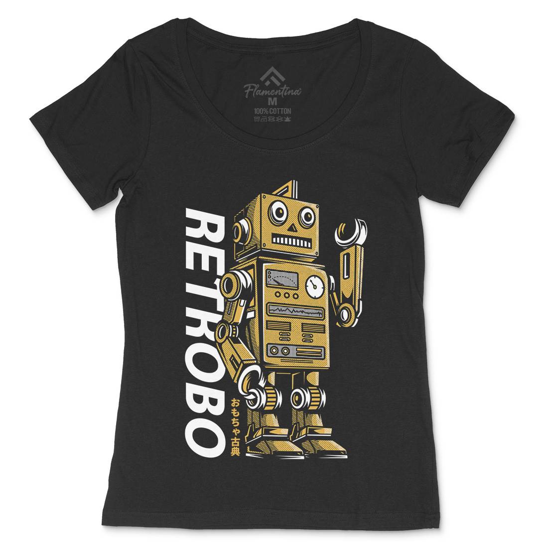 Retro Robot Womens Scoop Neck T-Shirt Space D696