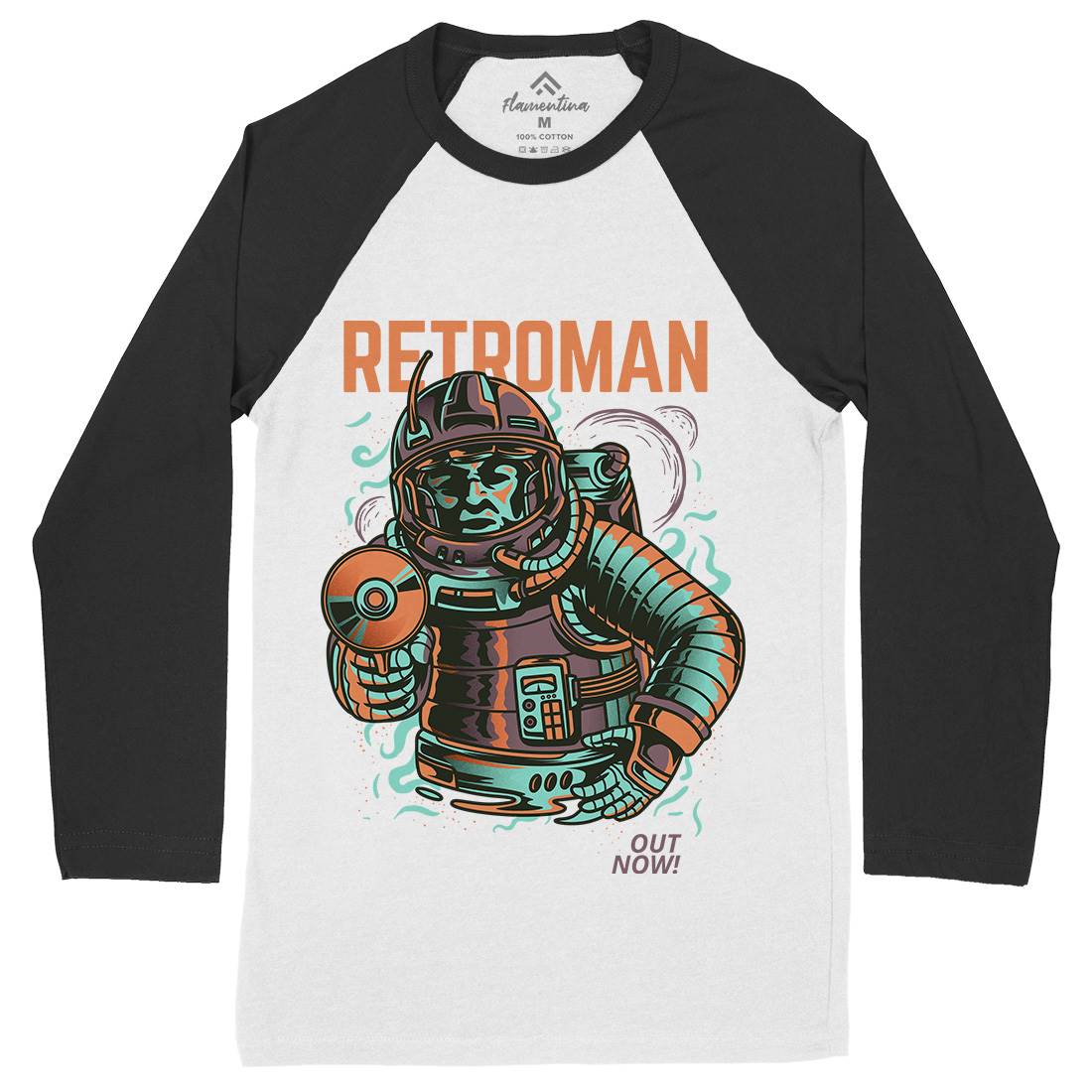 Retroman Mens Long Sleeve Baseball T-Shirt Space D697