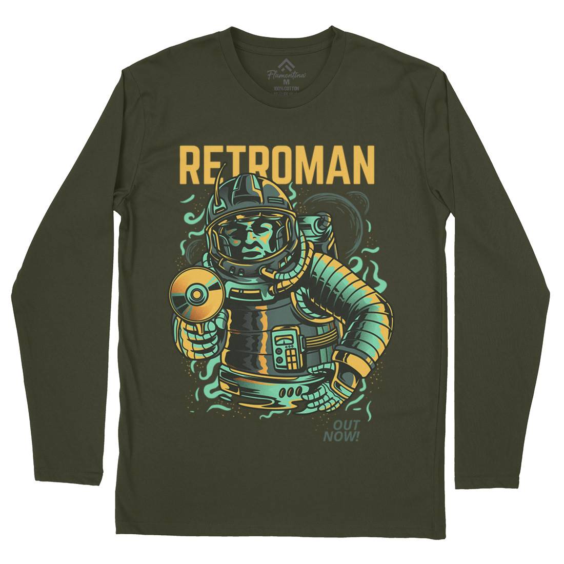 Retroman Mens Long Sleeve T-Shirt Space D697