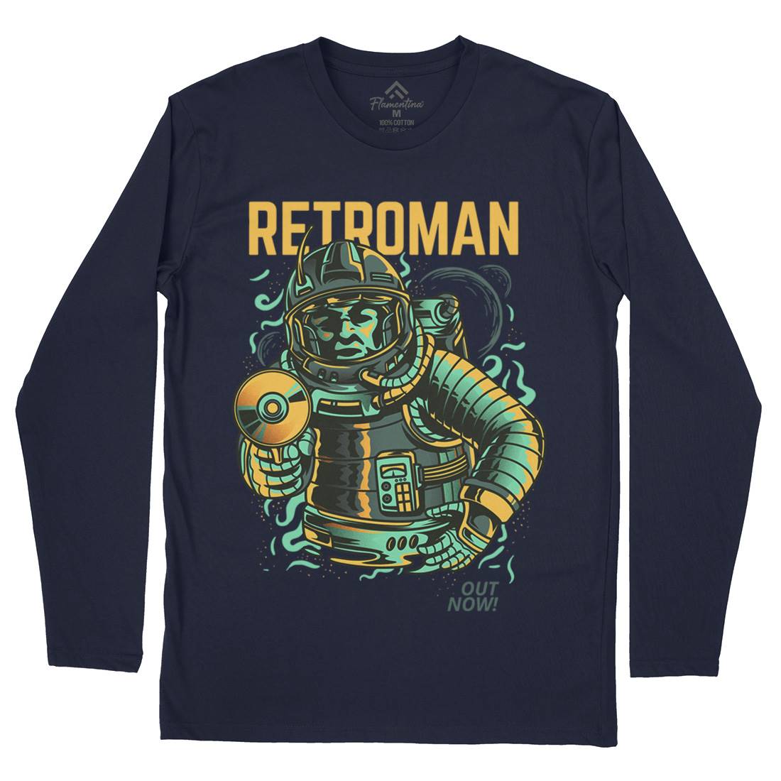 Retroman Mens Long Sleeve T-Shirt Space D697