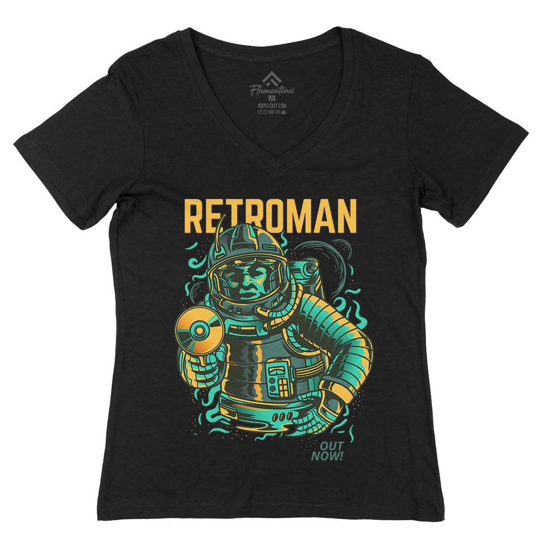 Retroman Womens Organic V-Neck T-Shirt Space D697