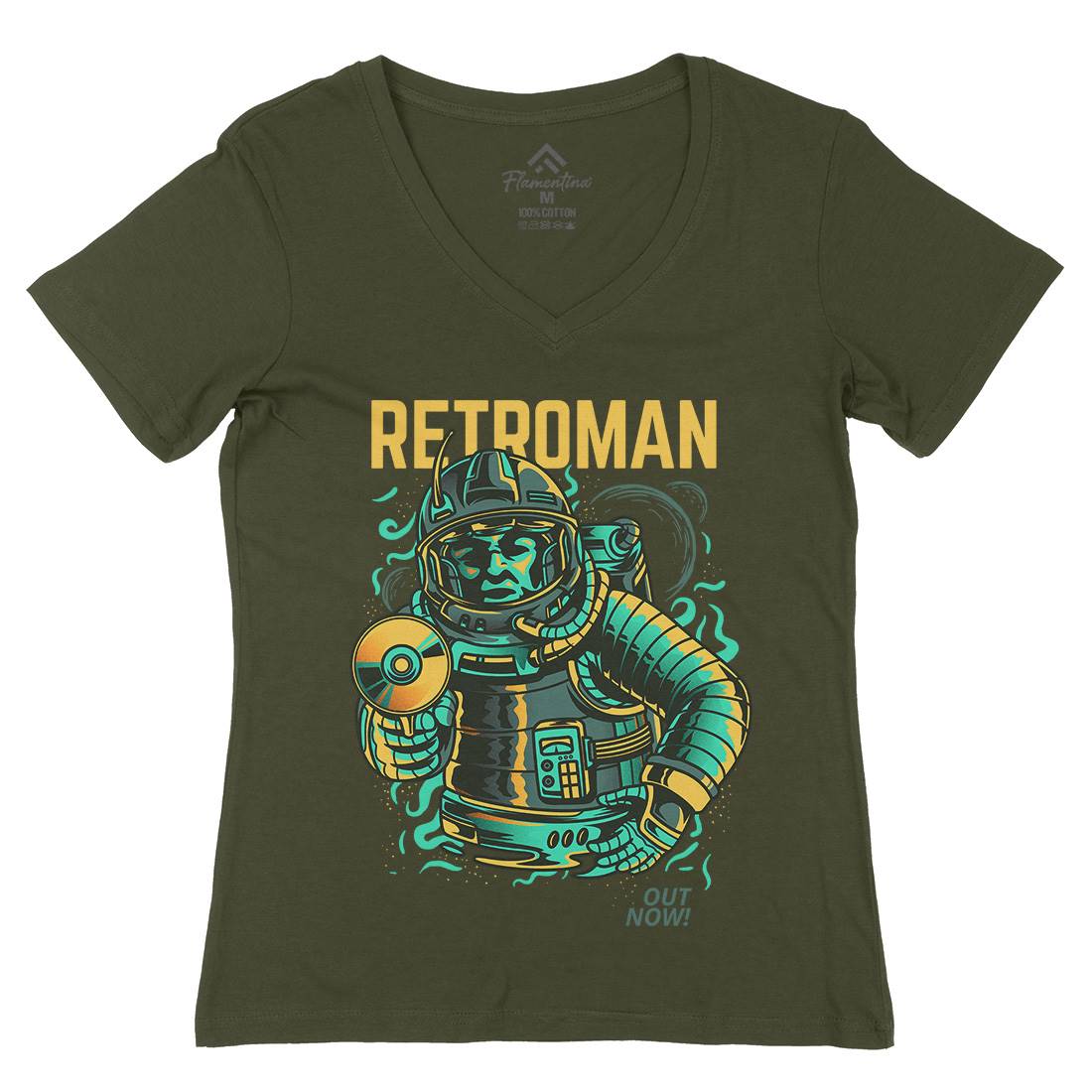 Retroman Womens Organic V-Neck T-Shirt Space D697