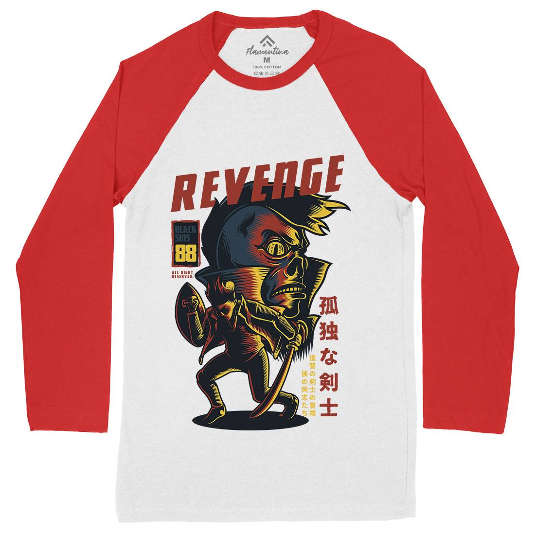 Revenge Mens Long Sleeve Baseball T-Shirt Warriors D698