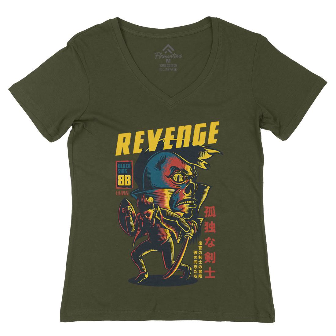 Revenge Womens Organic V-Neck T-Shirt Warriors D698