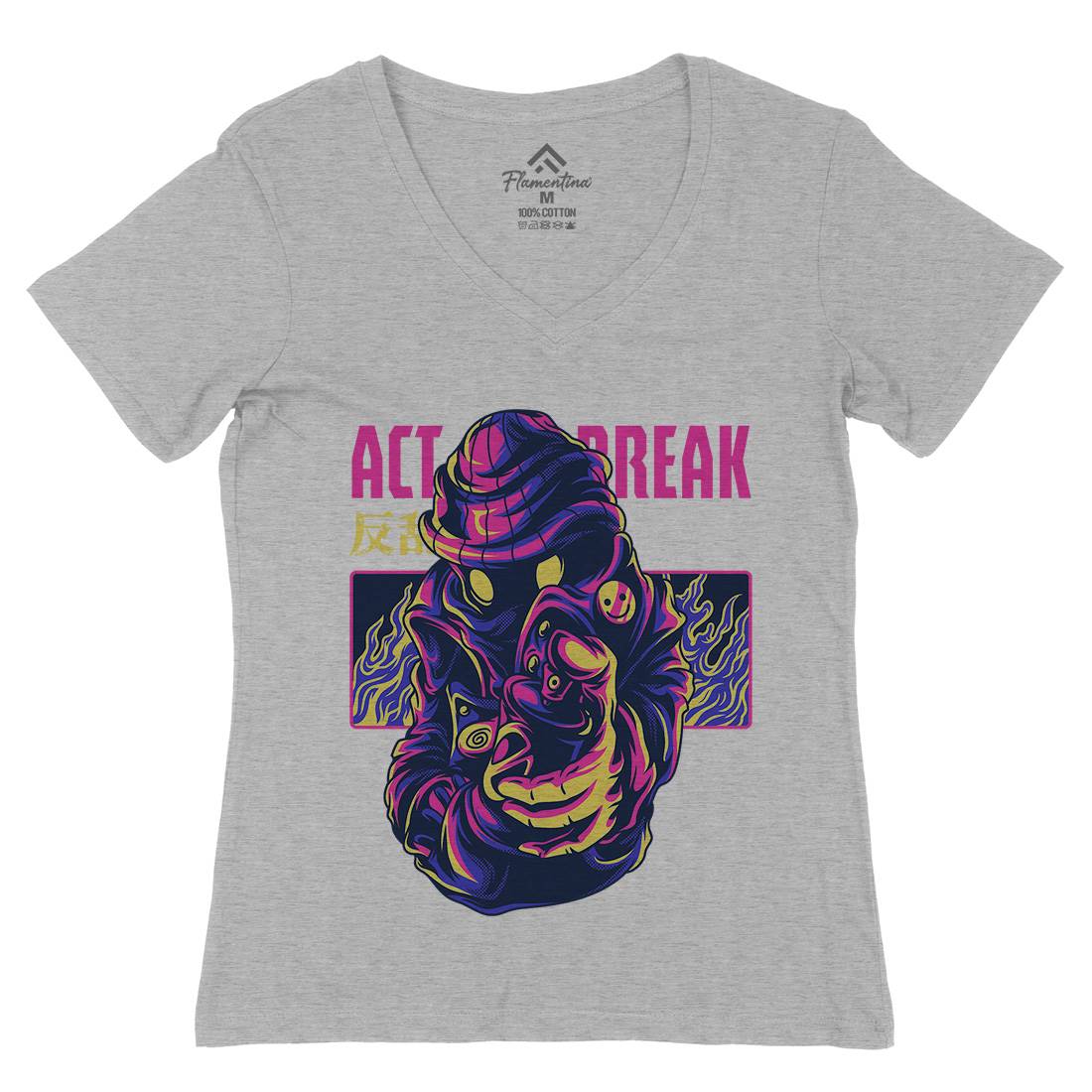 Act Break Womens Organic V-Neck T-Shirt Graffiti D700