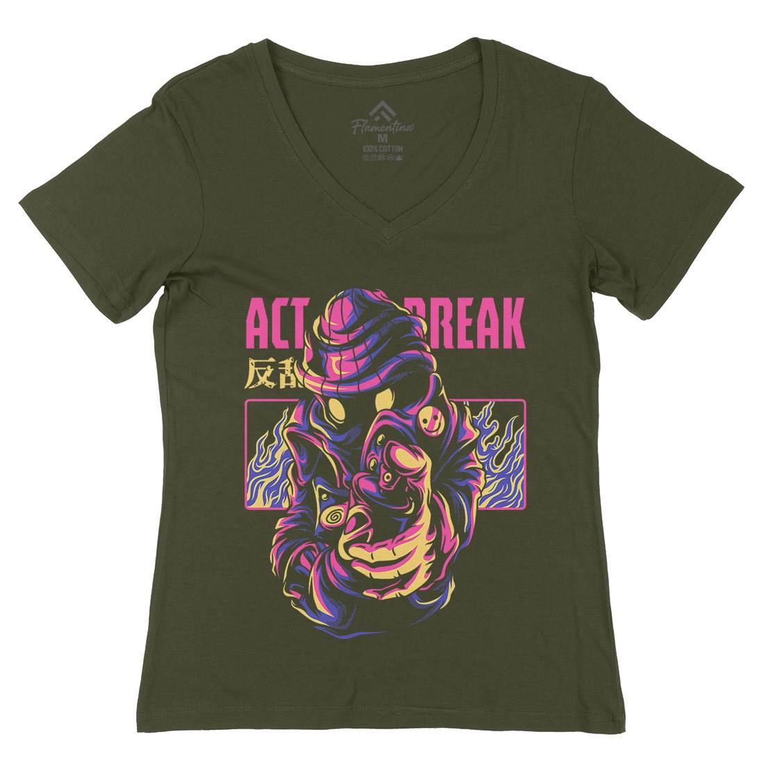 Act Break Womens Organic V-Neck T-Shirt Graffiti D700