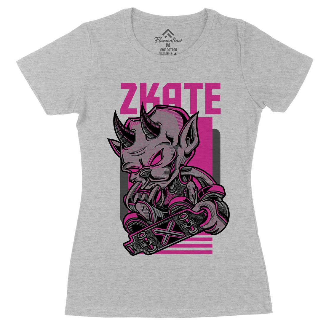 Devil Womens Organic Crew Neck T-Shirt Skate D701