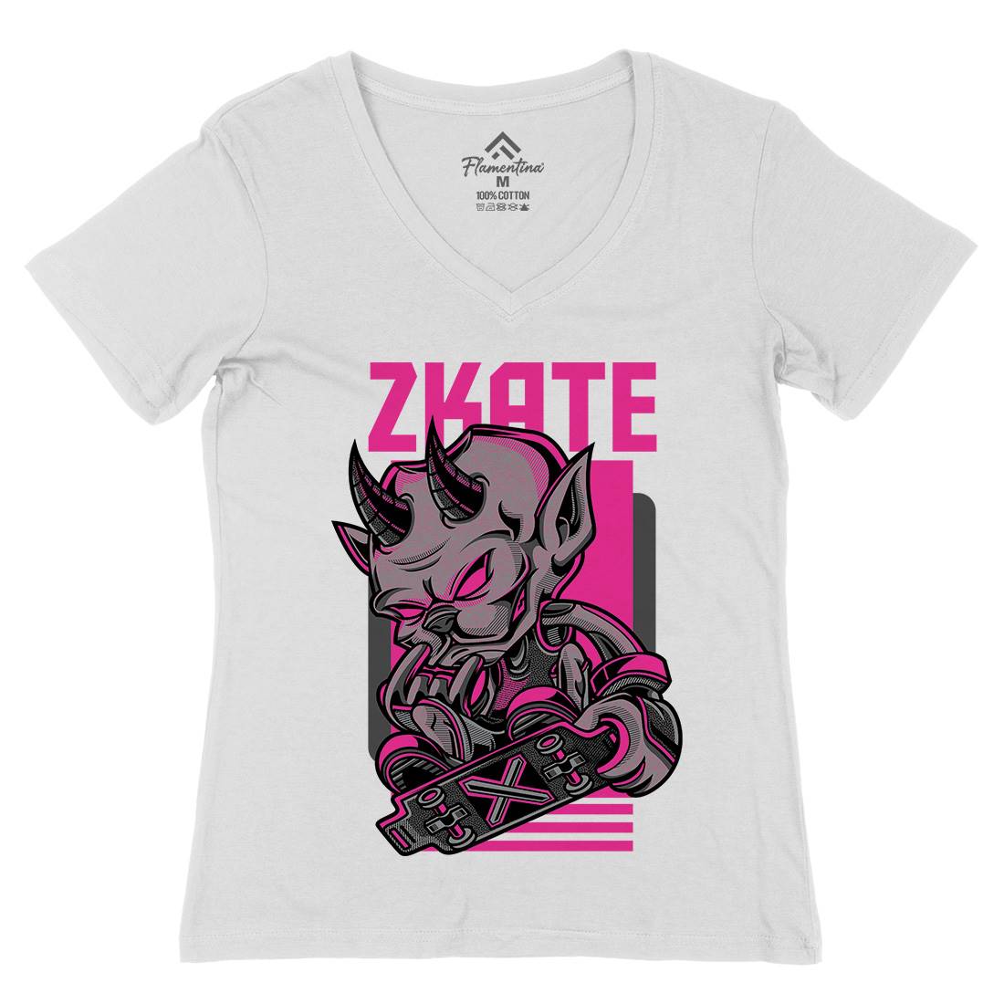 Devil Womens Organic V-Neck T-Shirt Skate D701