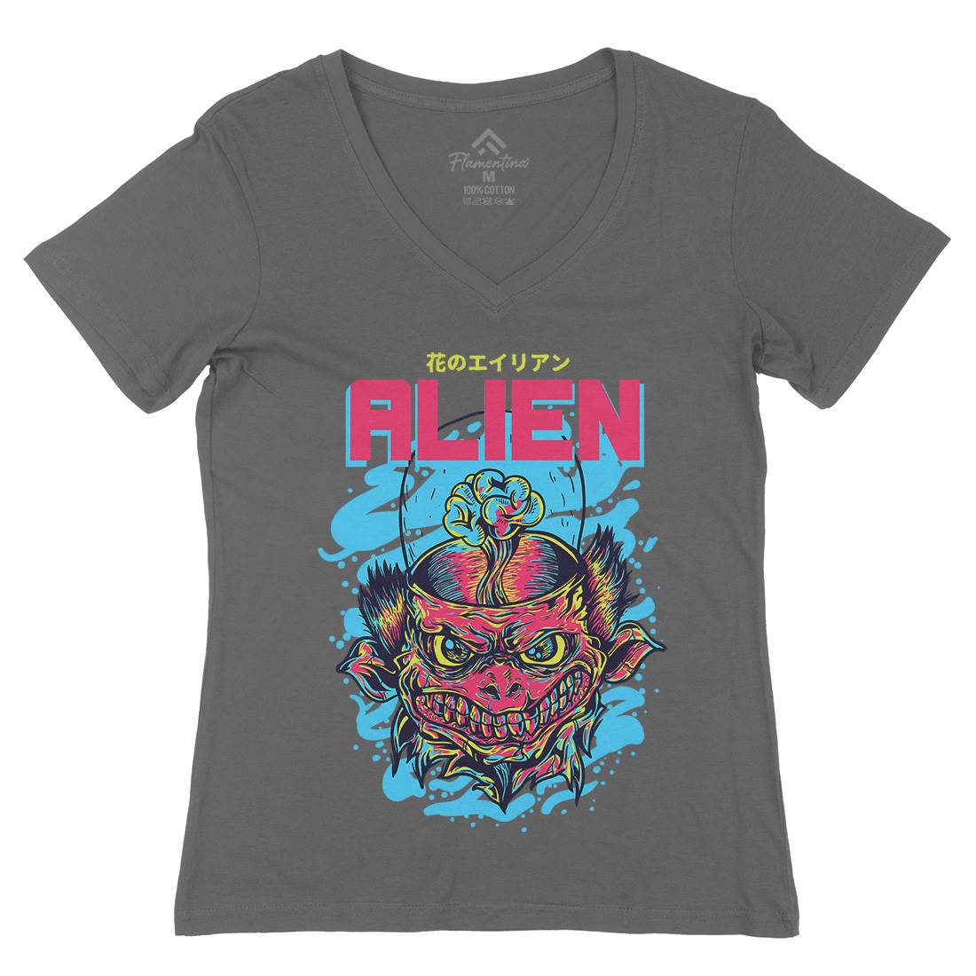 Alien Invaders Womens Organic V-Neck T-Shirt Space D702