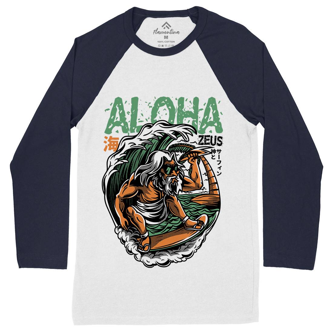 Aloha Zeus Mens Long Sleeve Baseball T-Shirt Surf D703