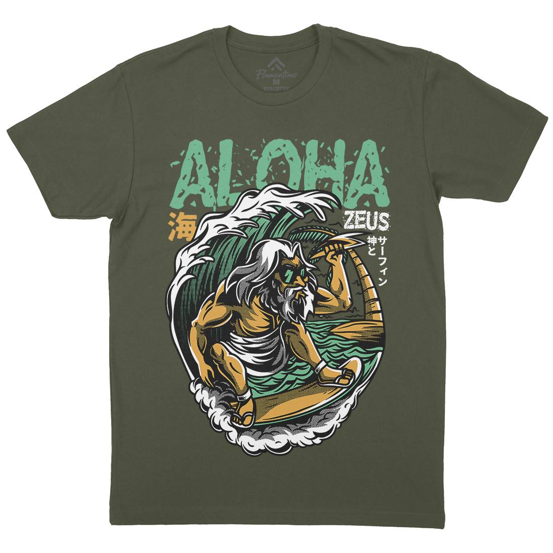 Aloha Zeus Mens Organic Crew Neck T-Shirt Surf D703