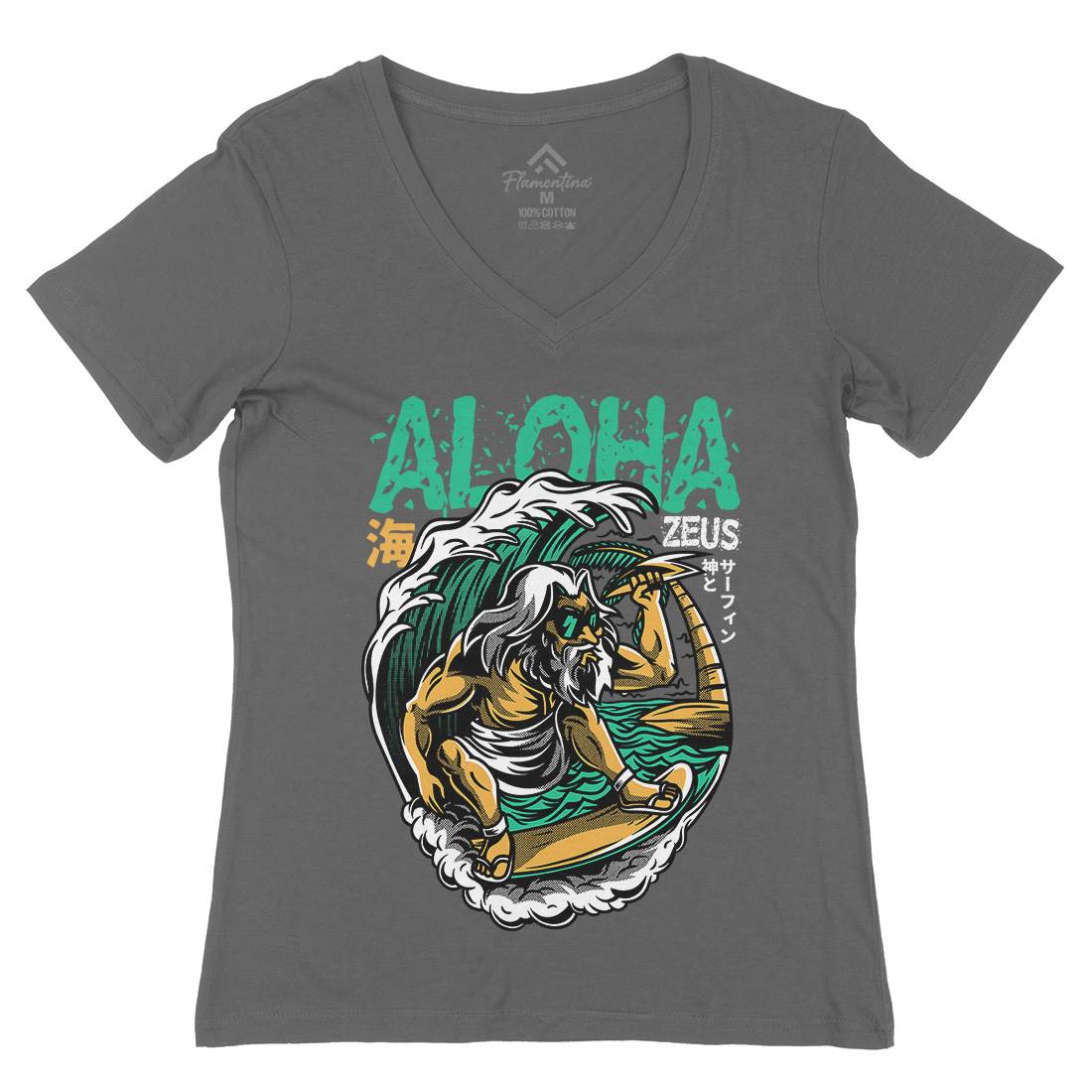 Aloha Zeus Womens Organic V-Neck T-Shirt Surf D703