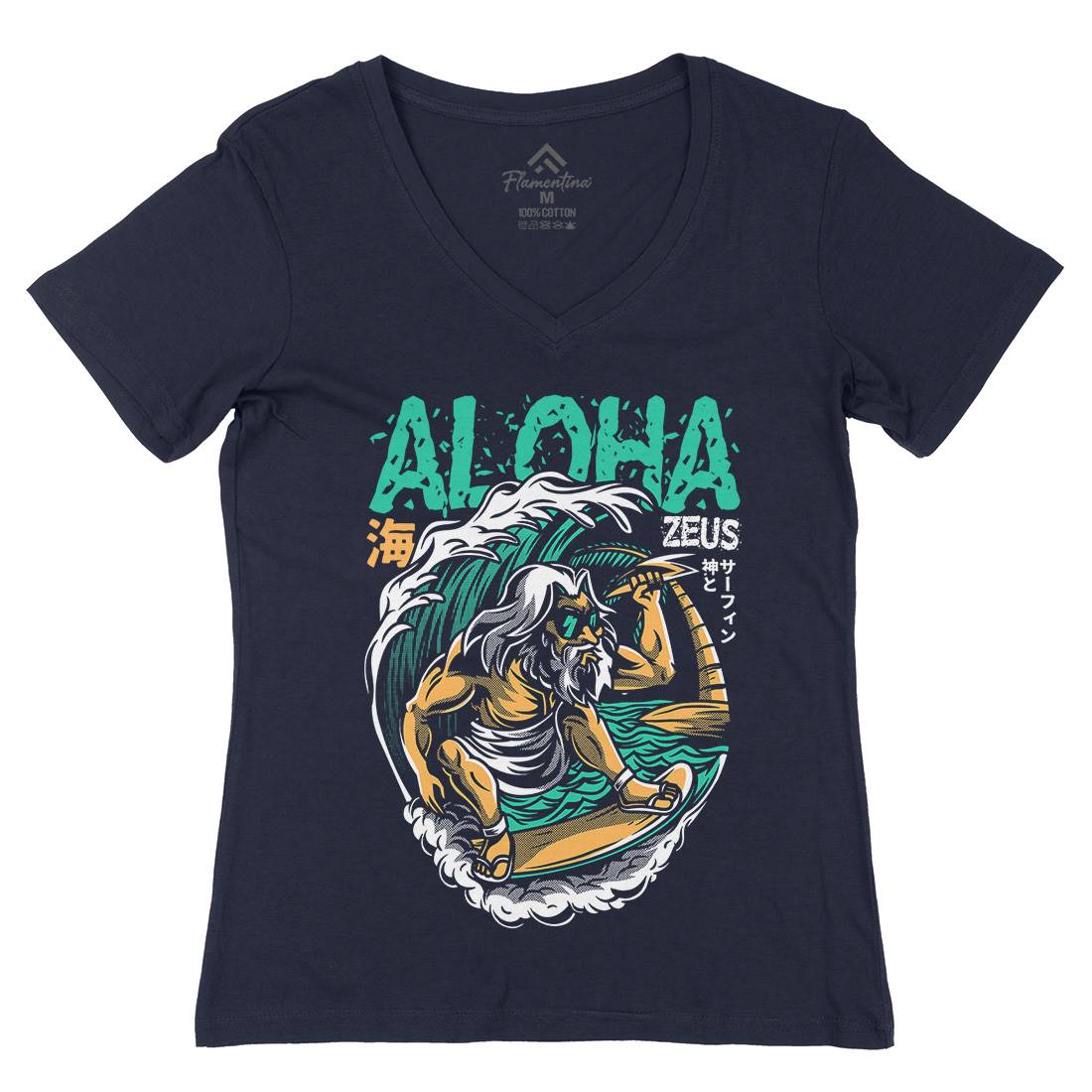 Aloha Zeus Womens Organic V-Neck T-Shirt Surf D703
